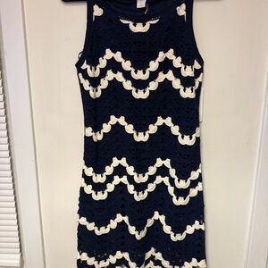 NWT House of Harlow 1960 Navy & White Crochet knit Chevron A Line Dress